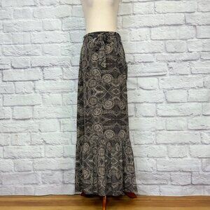 Anthropologie Lil Black & Tan Silk Fossil Print Maxi Skirt